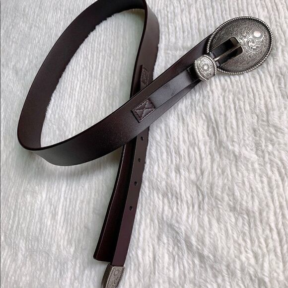 Vintage Style Genuine leather Belt with Floral Engraved Pattern Buckle - Picture 9 of 16